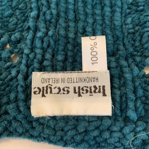 IRISH STYLE HANDKNIT SCARF/MUFFLER DEEP TEAL VELOUR COTTON 72” LONG/10” WIDE - Picture 2 of 4